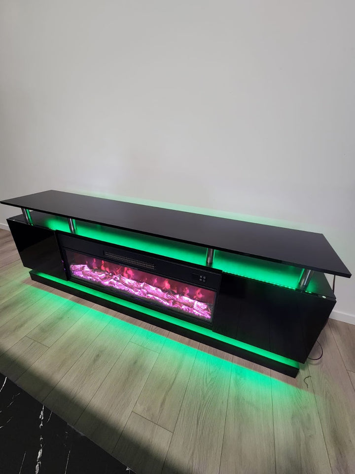 Modern Realistic 3D Electric Fireplace TV Stand – Sleek Wood Finish, Fits TVs up to 85"