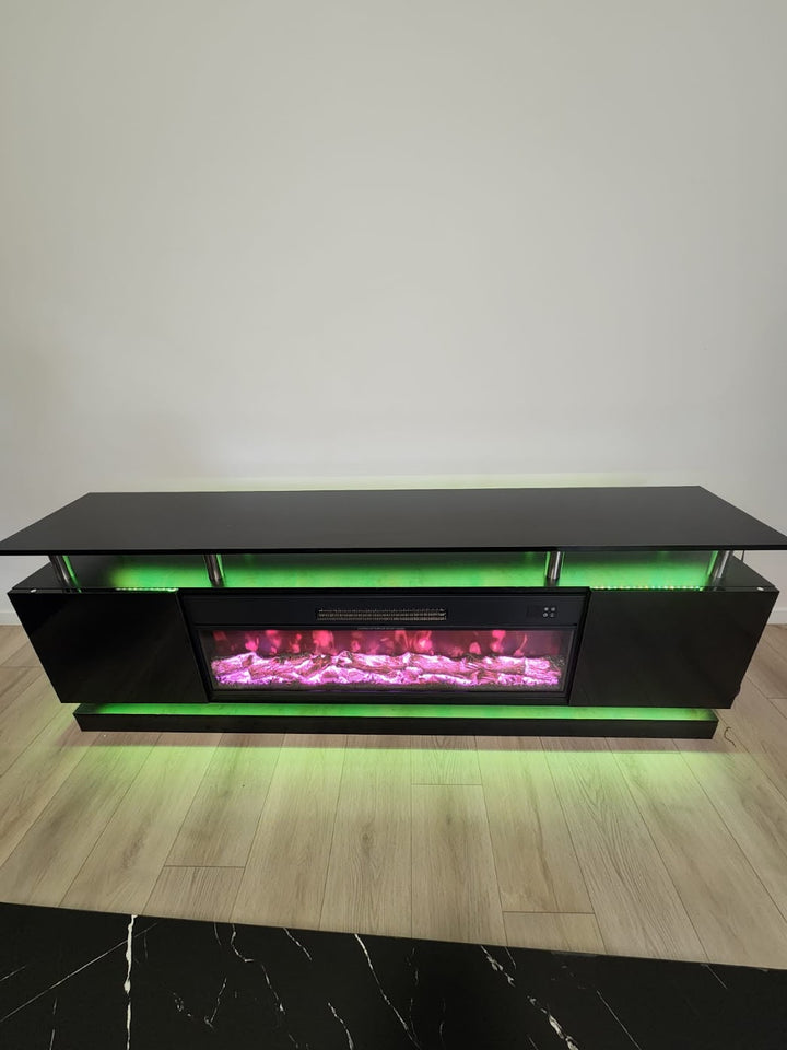Modern Realistic 3D Electric Fireplace TV Stand – Sleek Wood Finish, Fits TVs up to 85"