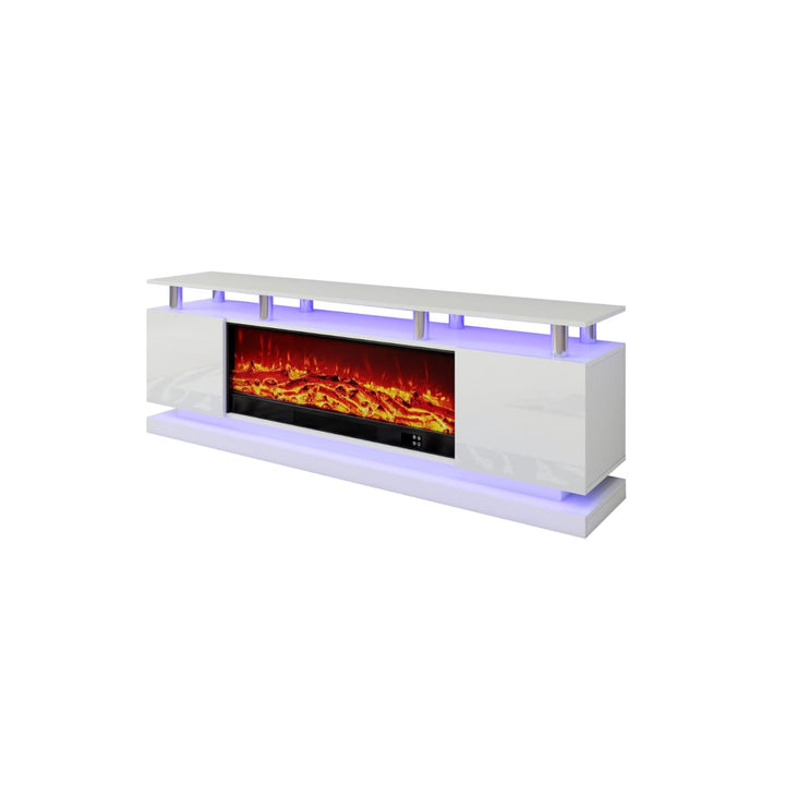 Modern Realistic 3D Electric Fireplace TV Stand – Sleek Wood Finish, Fits TVs up to 85"