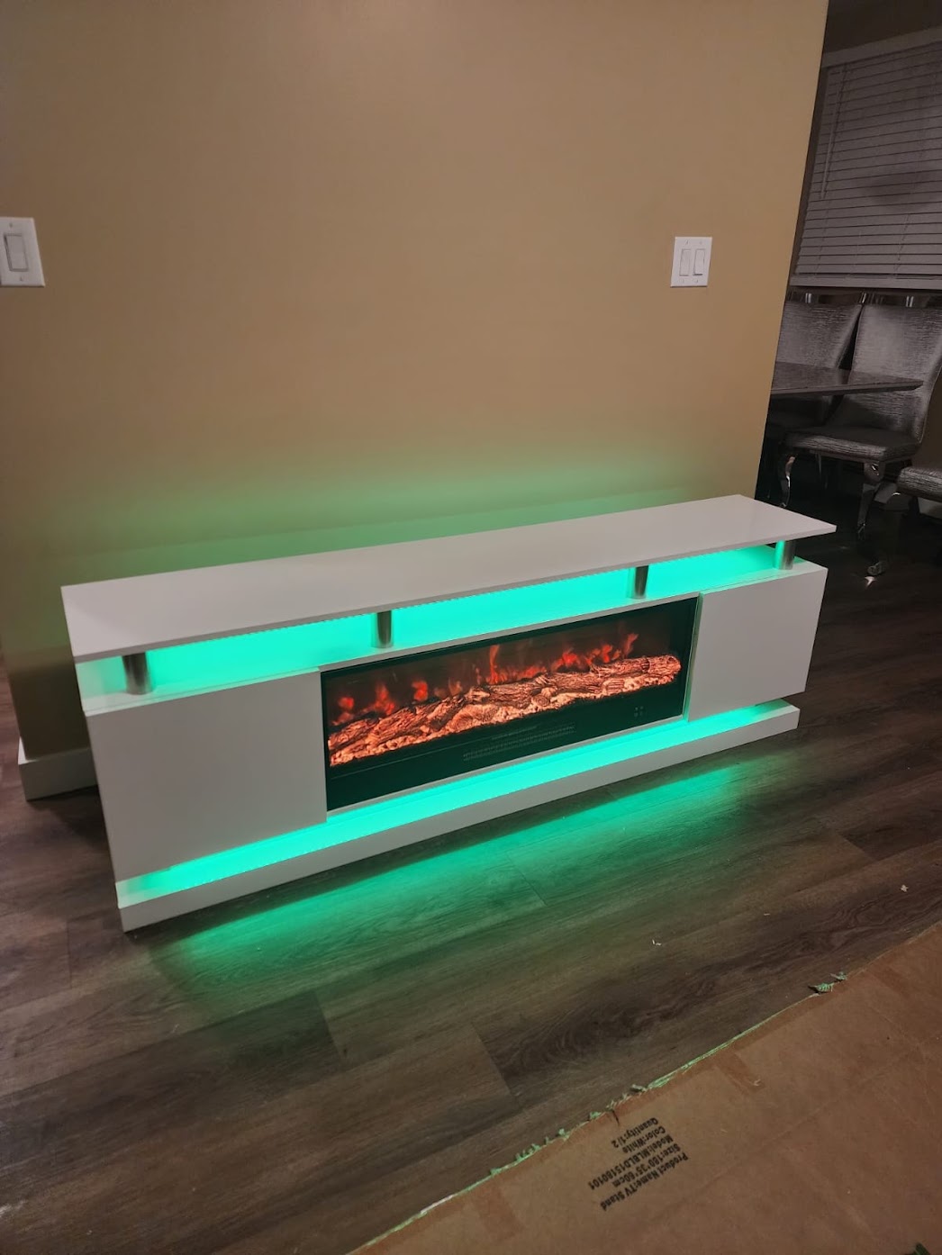 Modern Realistic 3D Electric Fireplace TV Stand – Sleek Wood Finish, Fits TVs up to 85"