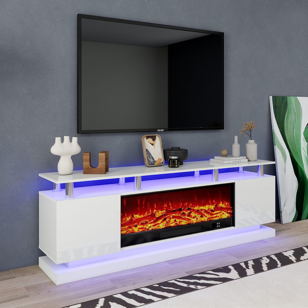 Modern Realistic 3D Electric Fireplace TV Stand – Sleek Wood Finish, Fits TVs up to 85"