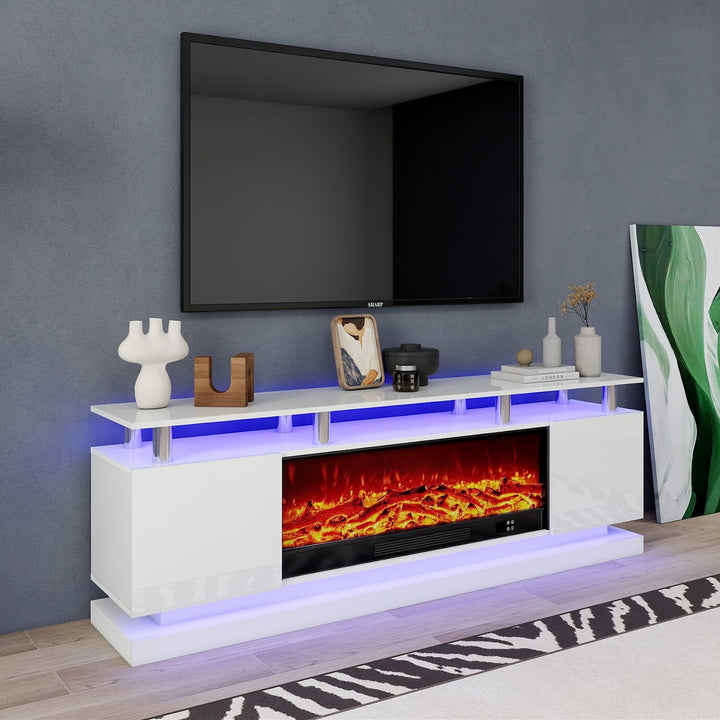 Modern Realistic 3D Electric Fireplace TV Stand – Sleek Wood Finish, Fits TVs up to 85"