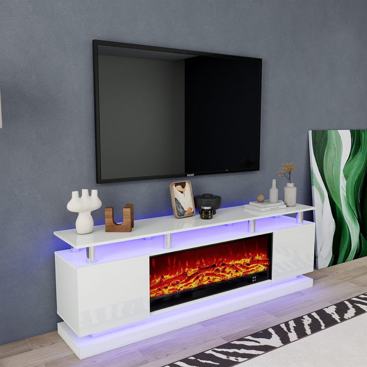 Modern Realistic 3D Electric Fireplace TV Stand – Sleek Wood Finish, Fits TVs up to 85"