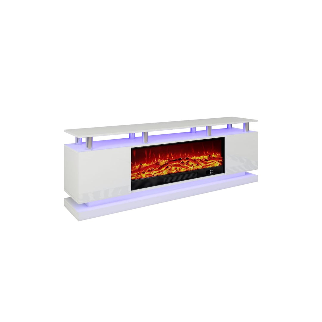 Modern Realistic 3D Electric Fireplace TV Stand – Sleek Wood Finish, Fits TVs up to 85"