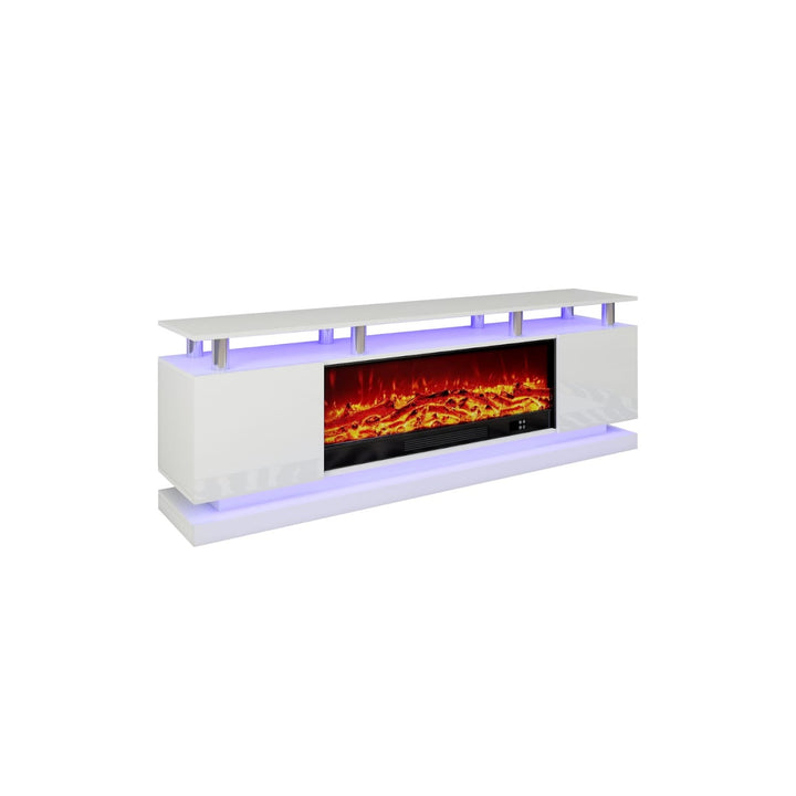 Modern Realistic 3D Electric Fireplace TV Stand – Sleek Wood Finish, Fits TVs up to 85"