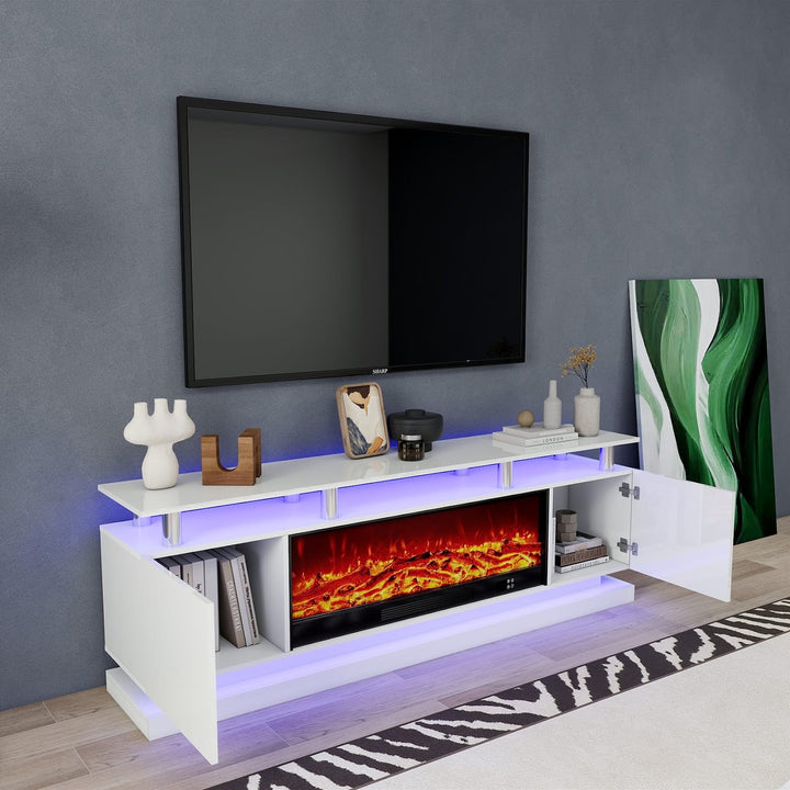Modern Realistic 3D Electric Fireplace TV Stand – Sleek Wood Finish, Fits TVs up to 85"
