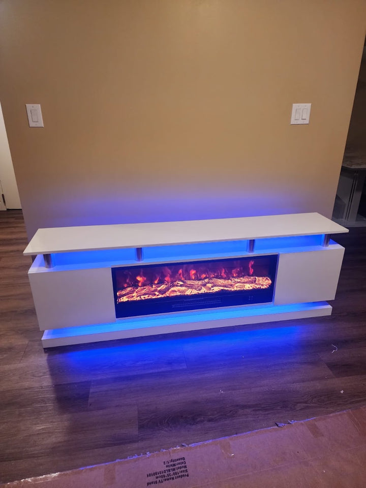 Modern Realistic 3D Electric Fireplace TV Stand – Sleek Wood Finish, Fits TVs up to 85"