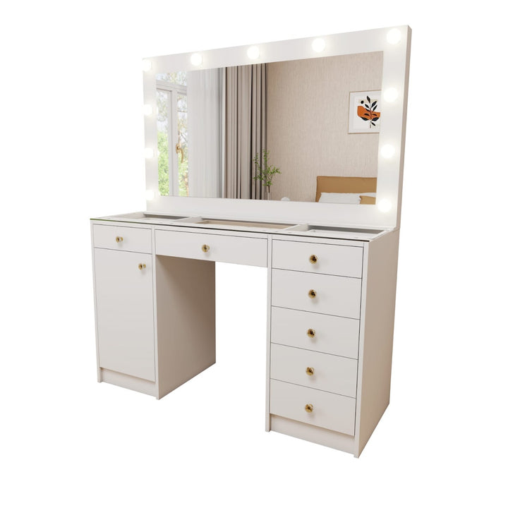 Hollywood LED Makeup Vanity Dresser with Stool and Jewelry Drawer Divider