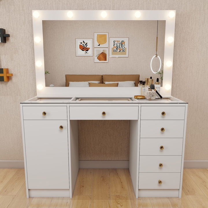 Hollywood LED Makeup Vanity Dresser with Stool and Jewelry Drawer Divider