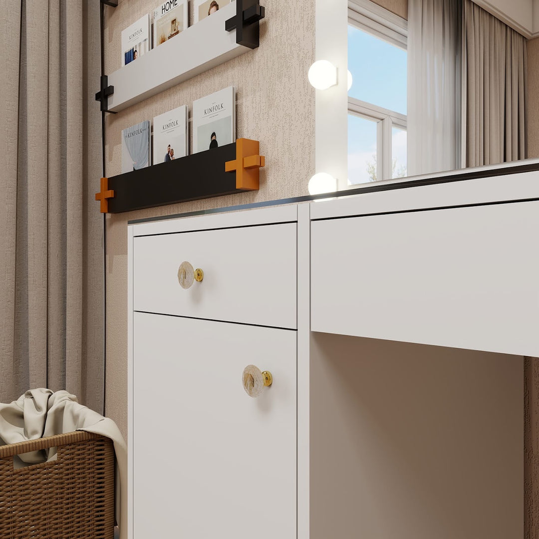 Hollywood LED Makeup Vanity Dresser with Stool and Jewelry Drawer Divider