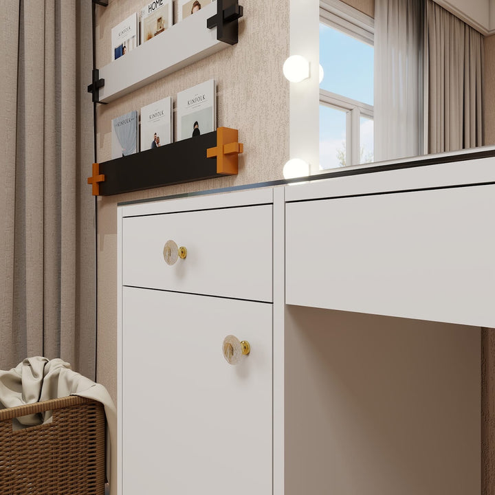 Hollywood LED Makeup Vanity Dresser with Stool and Jewelry Drawer Divider