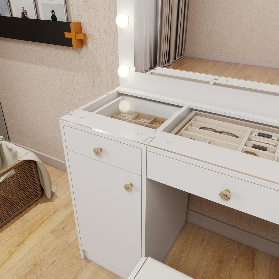 Hollywood LED Makeup Vanity Dresser with Stool and Jewelry Drawer Divider
