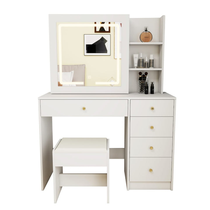 Hollywood LED Makeup Vanity Dresser with Stool and Divided Jewelry Drawer