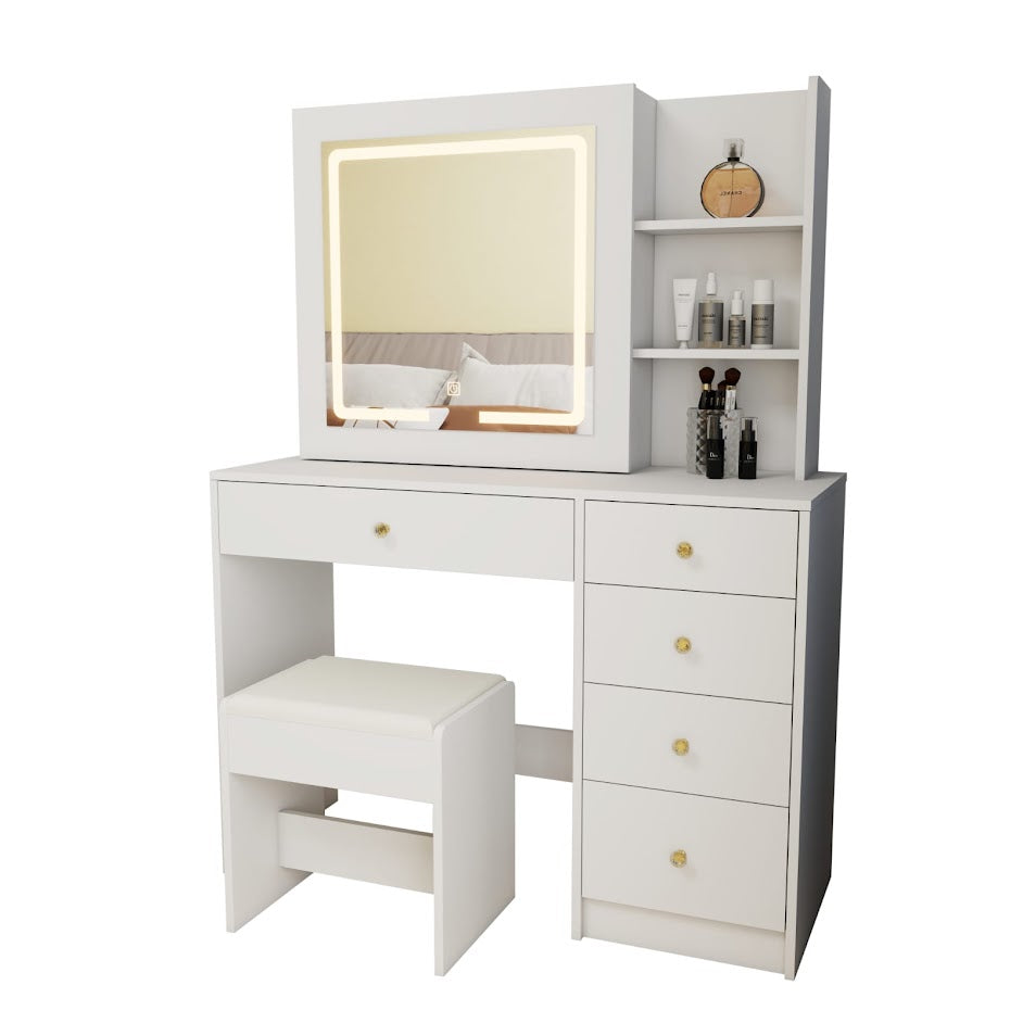 Hollywood LED Makeup Vanity Dresser with Stool and Divided Jewelry Drawer