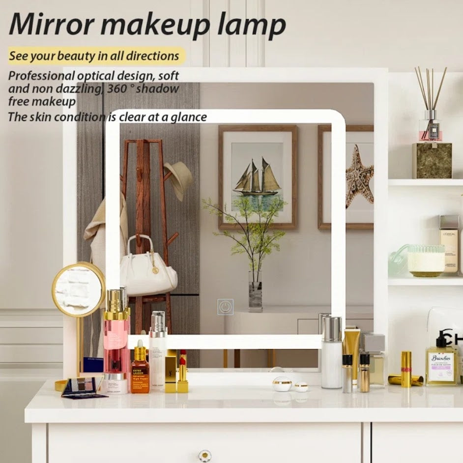 Hollywood LED Makeup Vanity Dresser with Stool and Divided Jewelry Drawer
