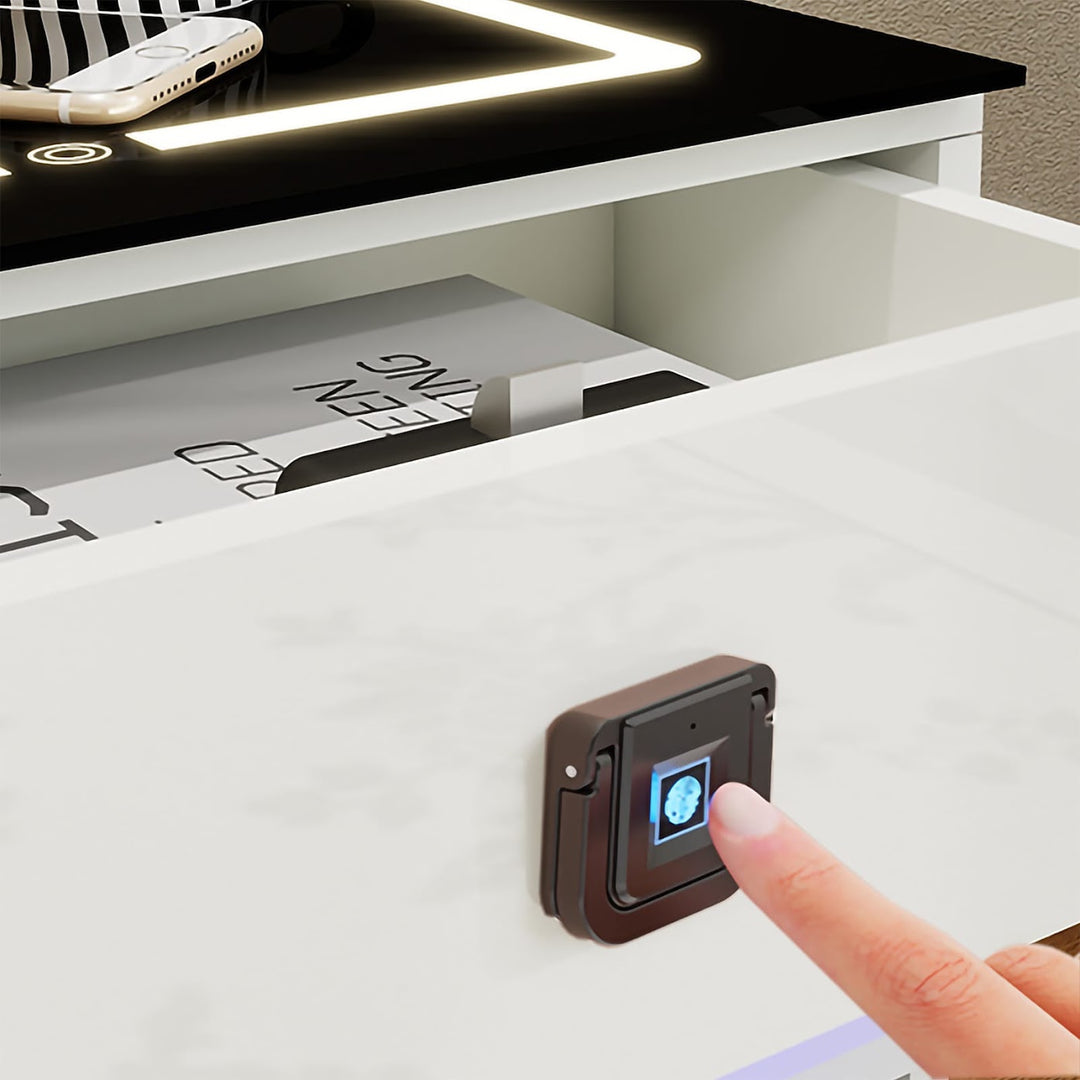 Modern LED Smart Nightstand with Charging Station And Fingerprint-Lock Drawer