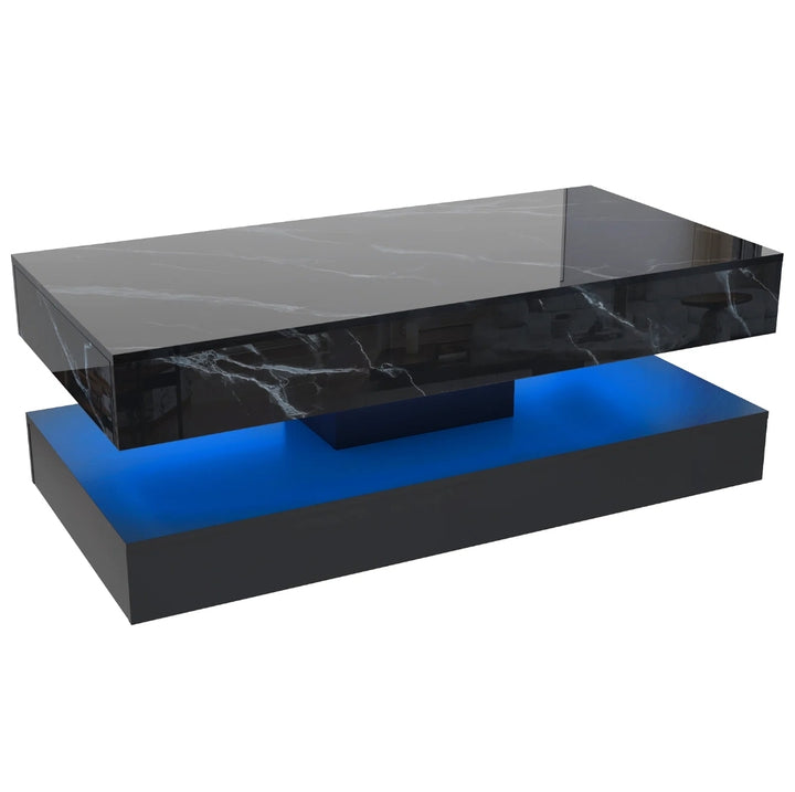 Marble High-Gloss Coffee Table with LED Lighting And Built-In Storage
