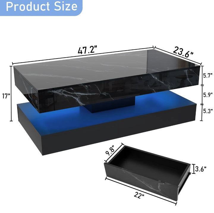 Marble High-Gloss Coffee Table with LED Lighting And Built-In Storage