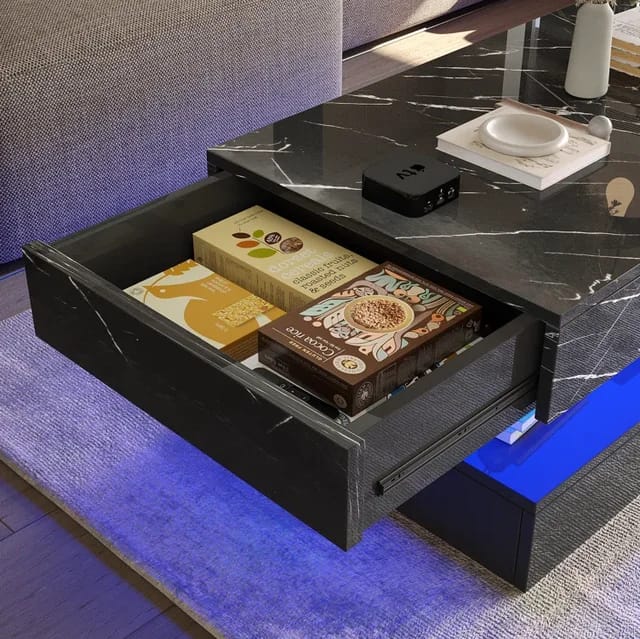 Marble High-Gloss Coffee Table with LED Lighting And Built-In Storage