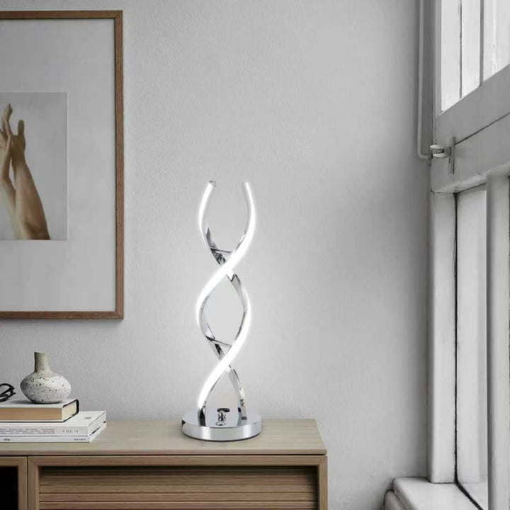 Modern Spiral Chrome LED Table Lamp – Sculptural Bedside And Desk Light