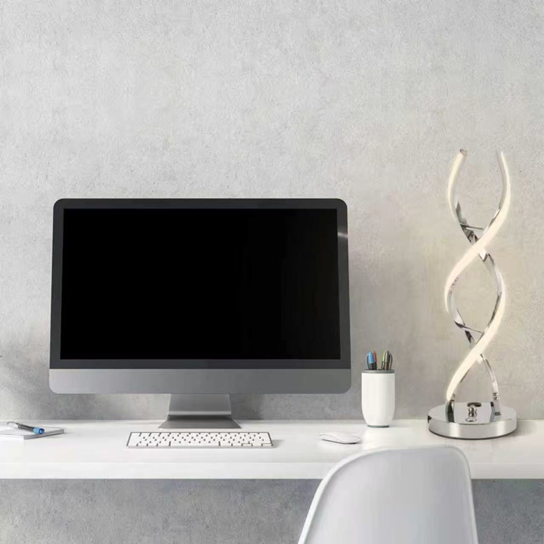 Modern Spiral Chrome LED Table Lamp – Sculptural Bedside And Desk Light