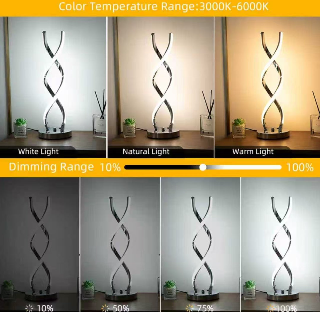 Modern Spiral Chrome LED Table Lamp – Sculptural Bedside And Desk Light
