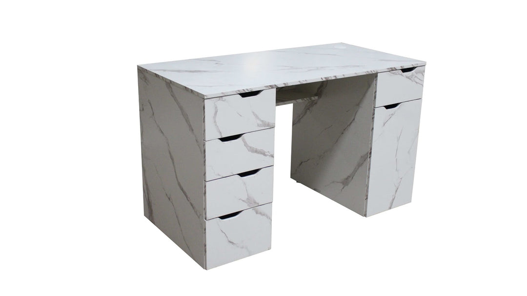 Marble-Look High Gloss Writing Desk With Generous Office Storage