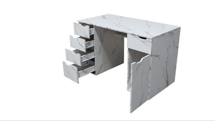Marble-Look High Gloss Writing Desk With Generous Office Storage