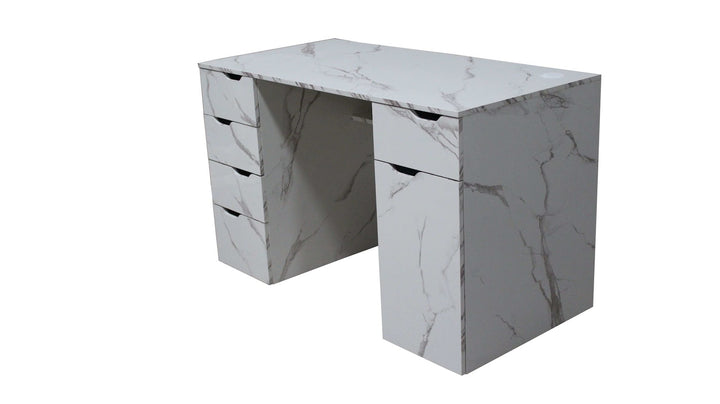 Marble-Look High Gloss Writing Desk With Generous Office Storage