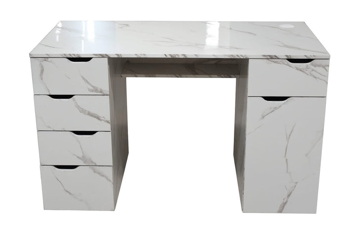 Marble-Look High Gloss Writing Desk With Generous Office Storage
