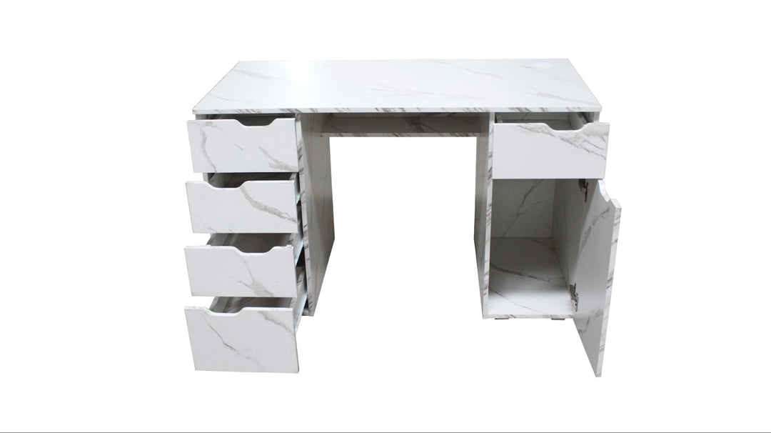 Marble-Look High Gloss Writing Desk With Generous Office Storage