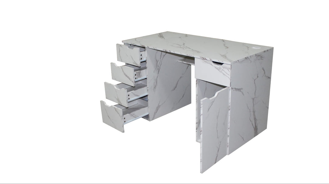 Marble-Look High Gloss Writing Desk With Generous Office Storage