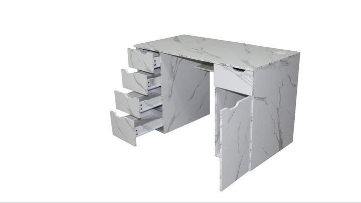 Marble-Look High Gloss Writing Desk With Generous Office Storage