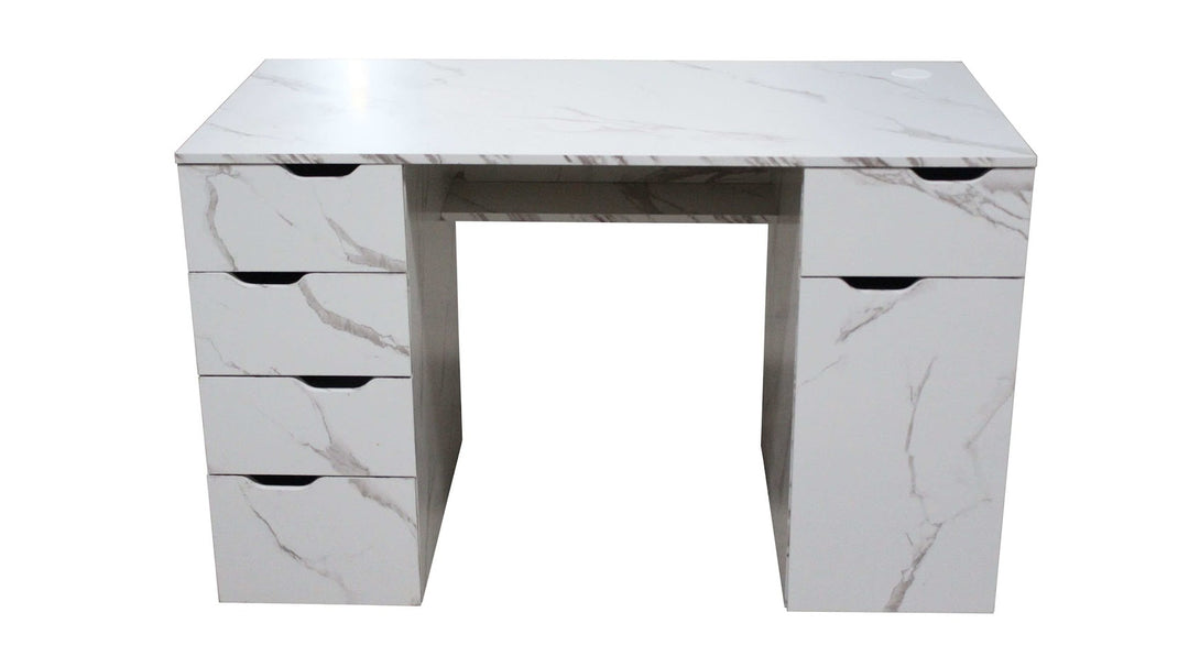 Marble-Look High Gloss Writing Desk With Generous Office Storage