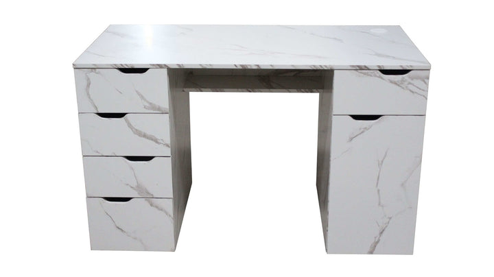 Marble-Look High Gloss Writing Desk With Generous Office Storage