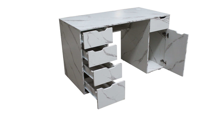 Marble-Look High Gloss Writing Desk With Generous Office Storage