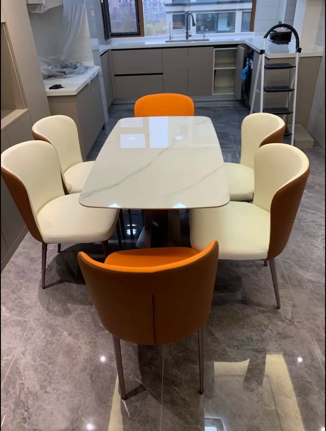 Rose Gold Metal X-Shapped Base Dining Table