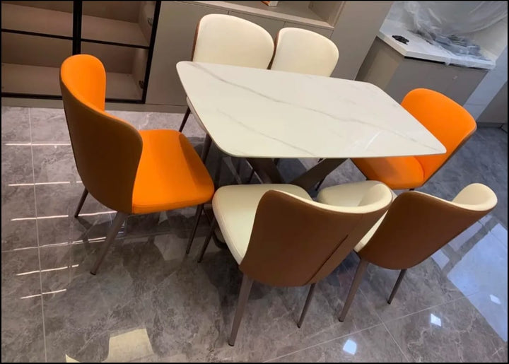 Rose Gold Metal X-Shapped Base Dining Table