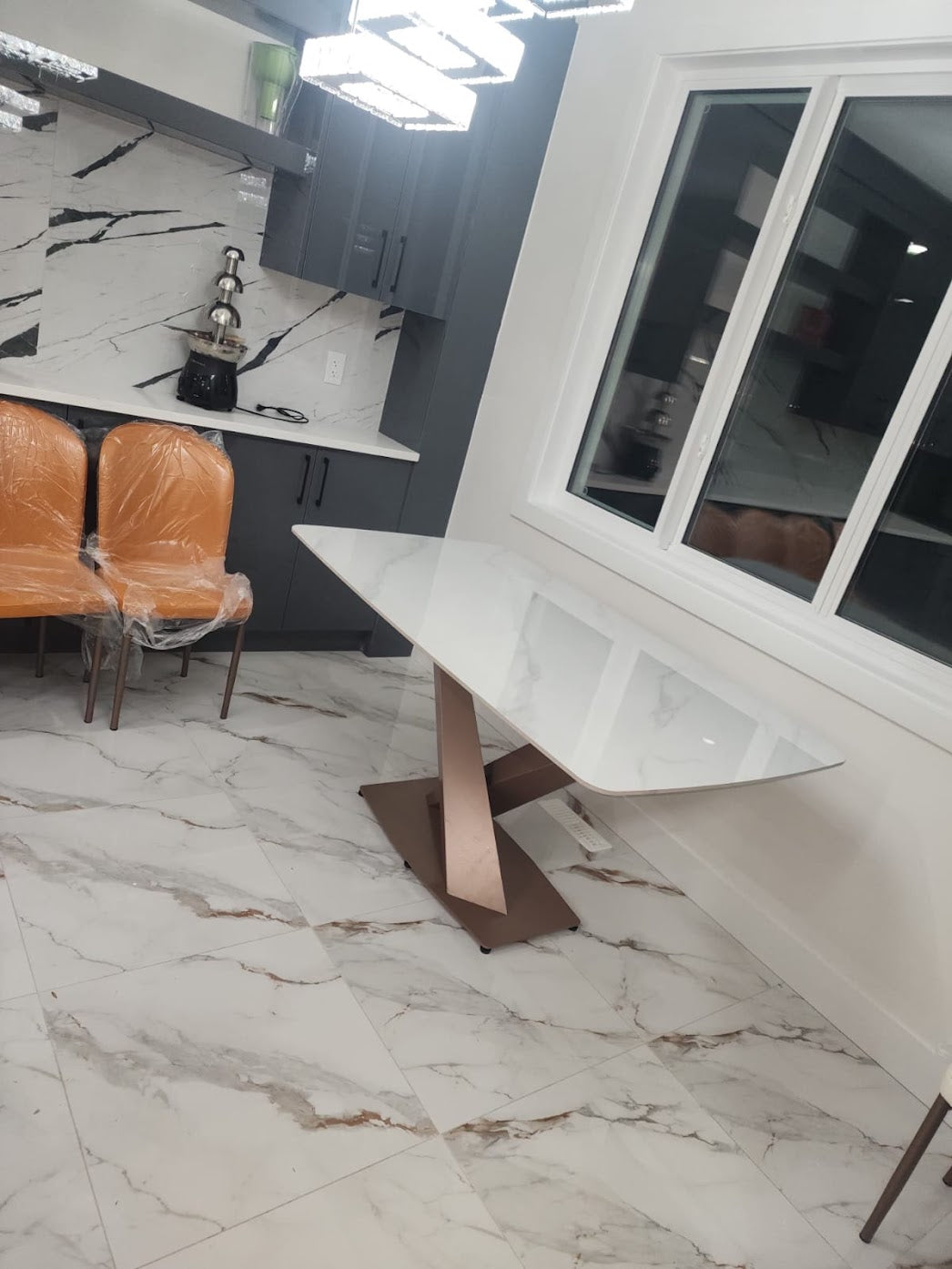 Rose Gold Metal X-Shapped Base Dining Table