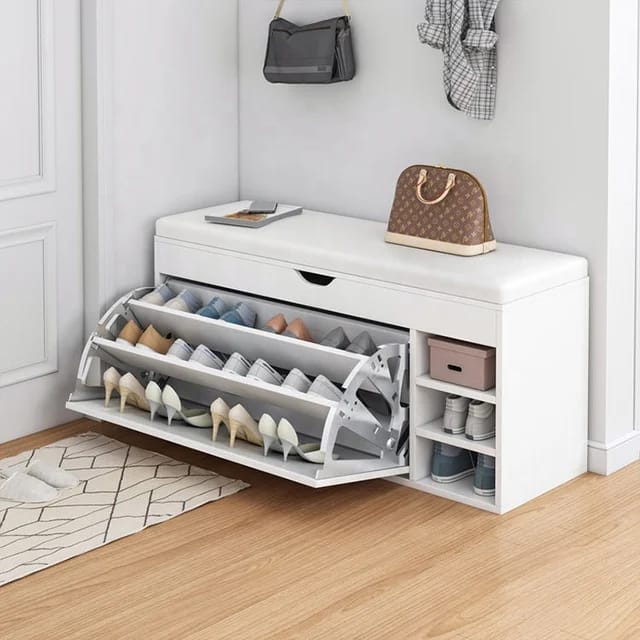 Premium Marble-Style Entryway Shoe Rack Bench with Ample Storage