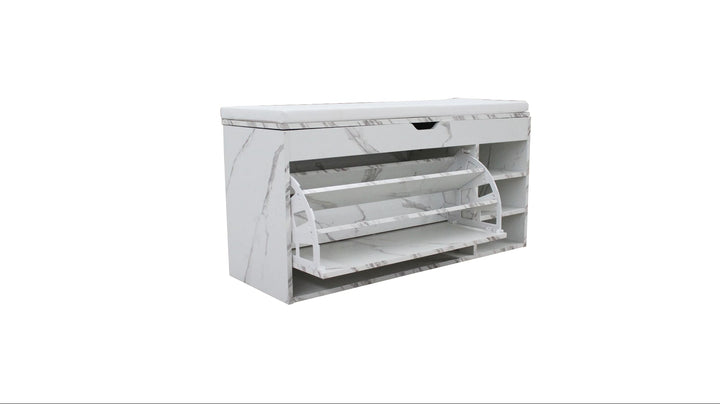 Premium Marble-Style Entryway Shoe Rack Bench with Ample Storage