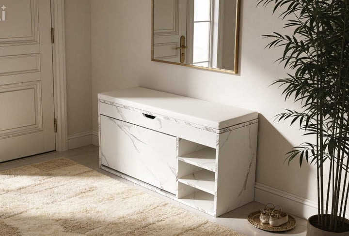Premium Marble-Style Entryway Shoe Rack Bench with Ample Storage
