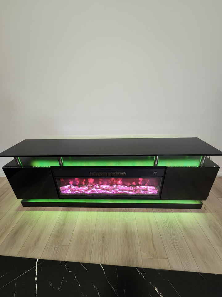 Modern Realistic 3D Electric Fireplace TV Stand – Sleek Wood Finish, Fits TVs up to 85"
